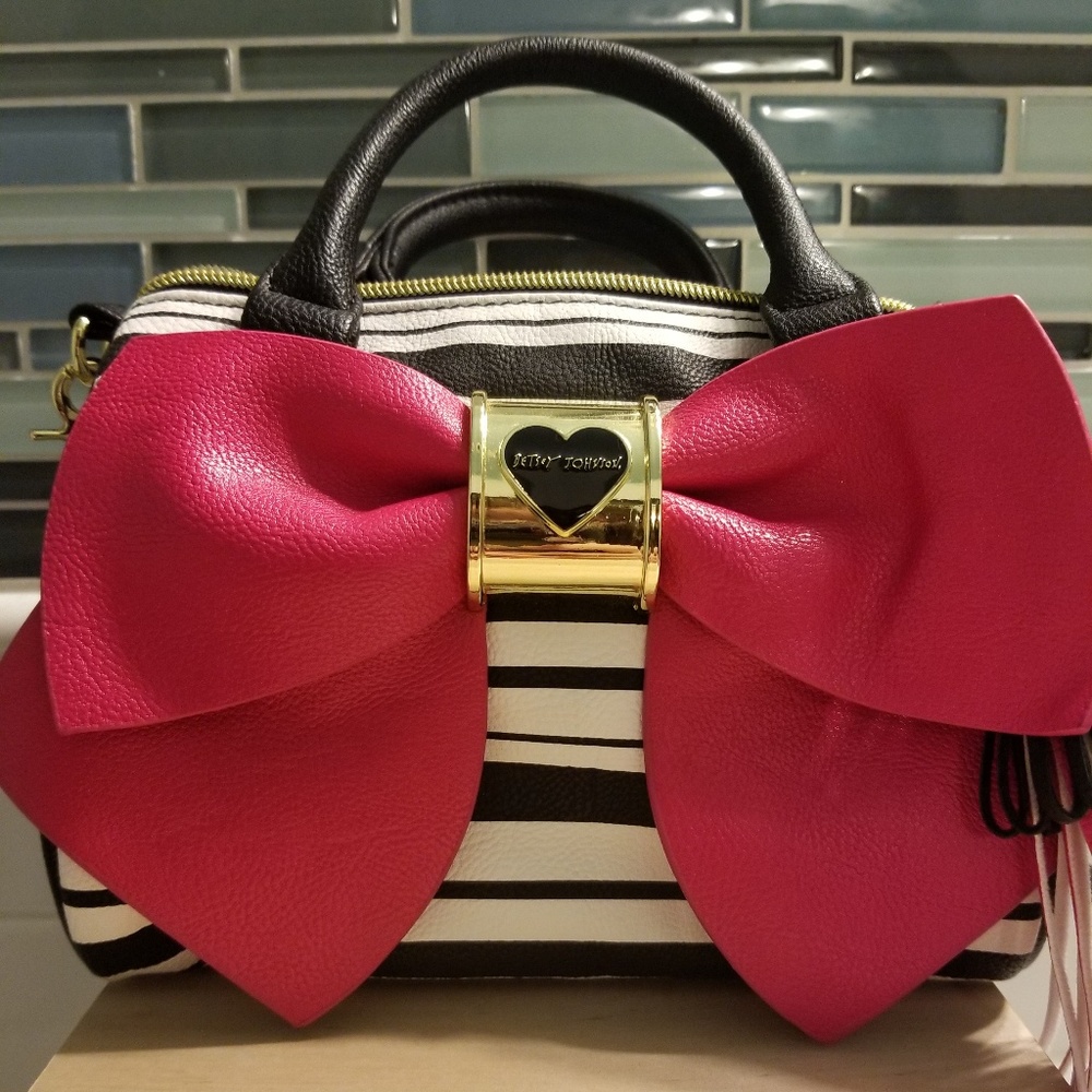 Black and white striped Betsey Johnson purse